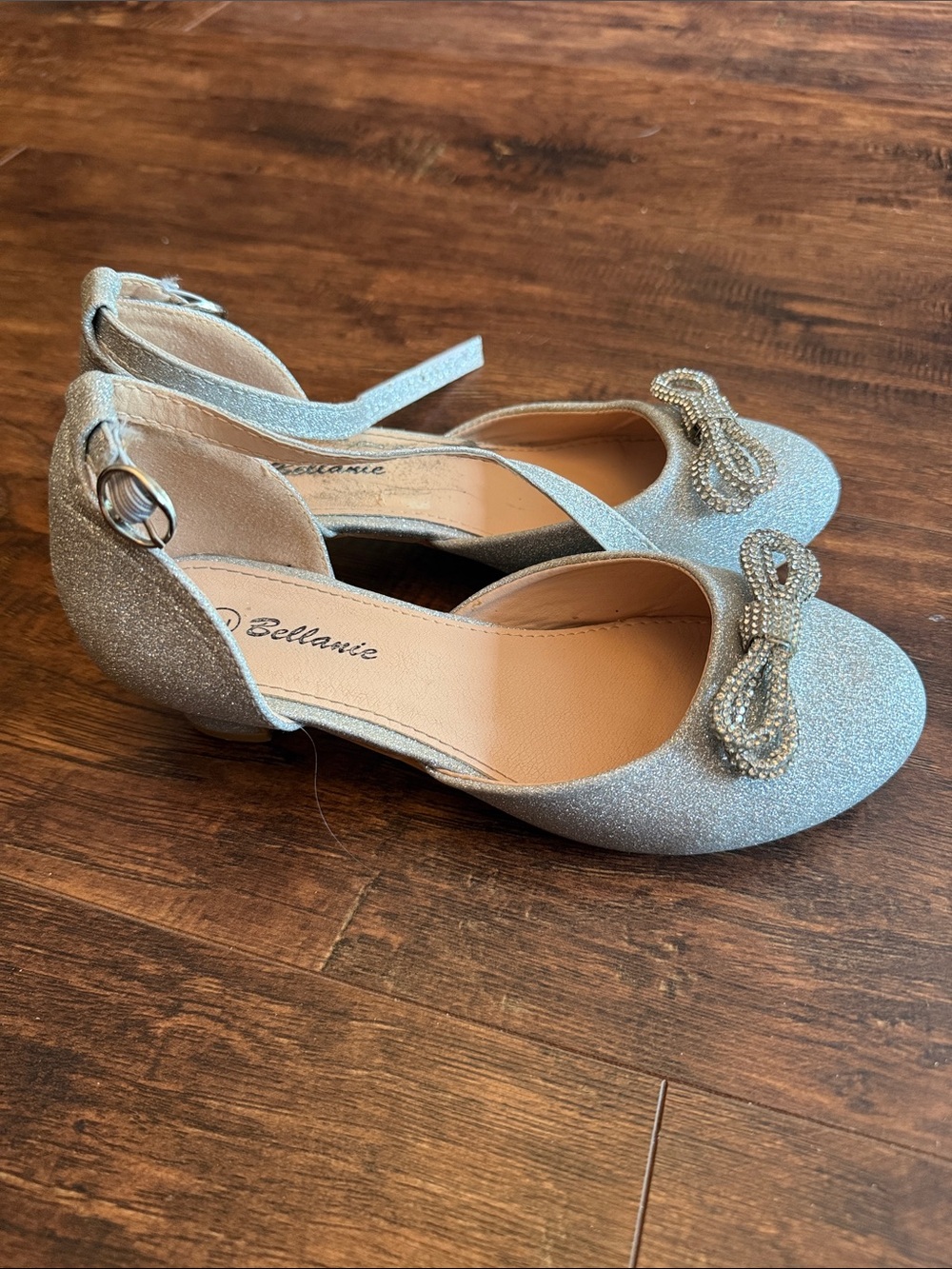 Silver Glitter Bow Low Heel Girl’s Shoes